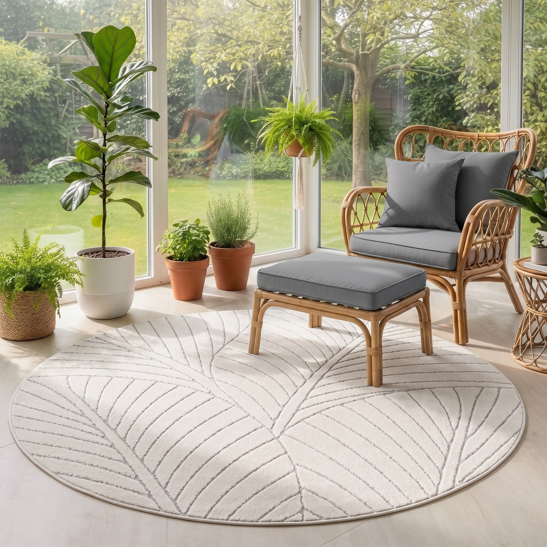 SIMPEX Kurzflor Teppich Wohnzimmer Schlafzimmer 3D Hoch-Tief-Effekt, Skandinavisch Boho Motiv, für Outdoor Bereich geeignet Terrassen oder im Balkon