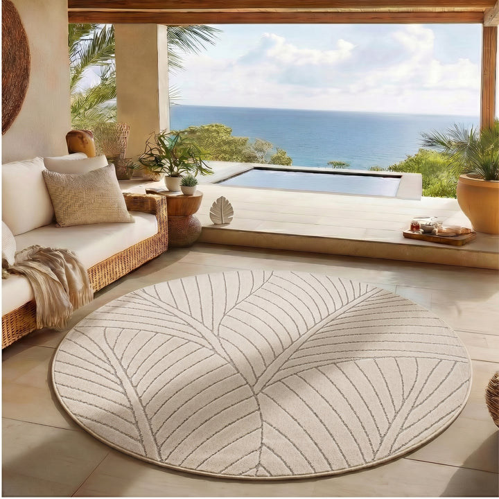 SIMPEX Kurzflor Teppich Wohnzimmer Schlafzimmer 3D Hoch-Tief-Effekt, Skandinavisch Boho Motiv, für Outdoor Bereich geeignet Terrassen oder im Balkon