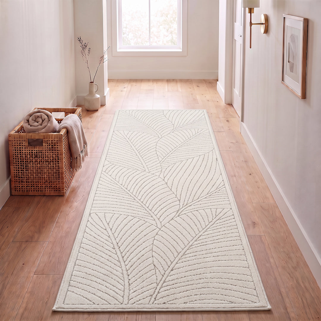 SIMPEX Kurzflor Teppich Wohnzimmer Schlafzimmer 3D Hoch-Tief-Effekt, Skandinavisch Boho Motiv, für Outdoor Bereich geeignet Terrassen oder im Balkon