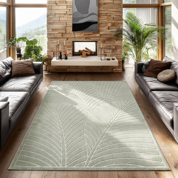 SIMPEX Kurzflor Teppich Wohnzimmer Schlafzimmer 3D Hoch-Tief-Effekt, Skandinavisch Boho Motiv, für Outdoor Bereich geeignet Terrassen oder im Balkon