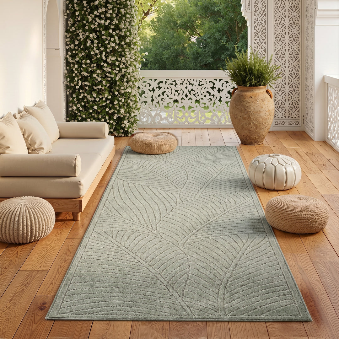 SIMPEX Kurzflor Teppich Wohnzimmer Schlafzimmer 3D Hoch-Tief-Effekt, Skandinavisch Boho Motiv, für Outdoor Bereich geeignet Terrassen oder im Balkon