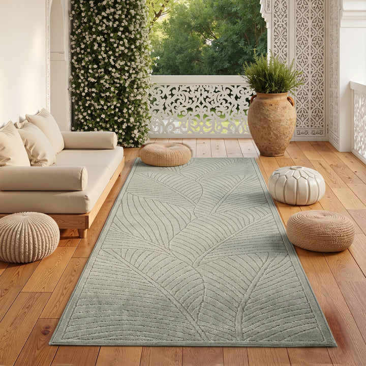 SIMPEX Kurzflor Teppich Wohnzimmer Schlafzimmer 3D Hoch-Tief-Effekt, Skandinavisch Boho Motiv, für Outdoor Bereich geeignet Terrassen oder im Balkon