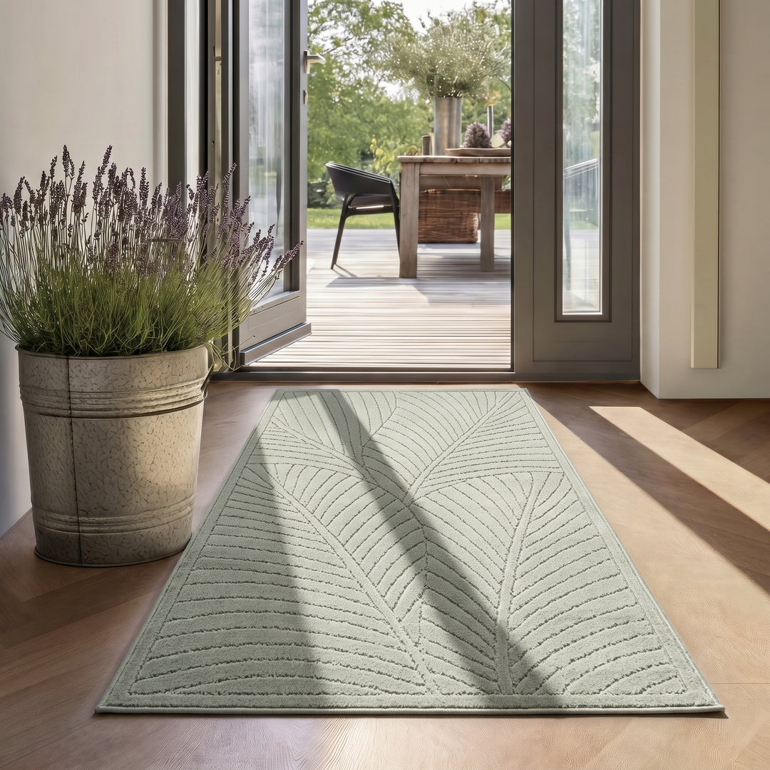 SIMPEX Kurzflor Teppich Wohnzimmer Schlafzimmer 3D Hoch-Tief-Effekt, Skandinavisch Boho Motiv, für Outdoor Bereich geeignet Terrassen oder im Balkon