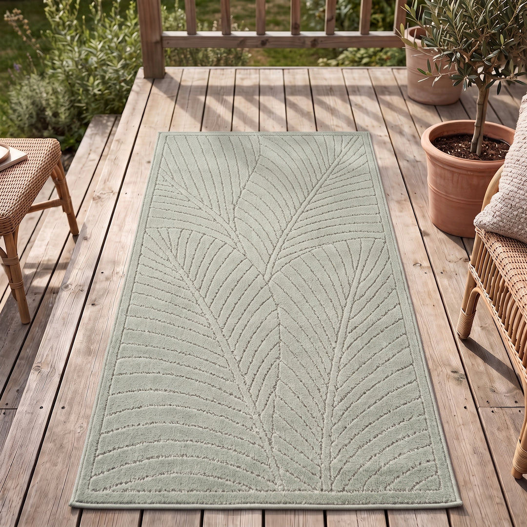 SIMPEX Kurzflor Teppich Wohnzimmer Schlafzimmer 3D Hoch-Tief-Effekt, Skandinavisch Boho Motiv, für Outdoor Bereich geeignet Terrassen oder im Balkon