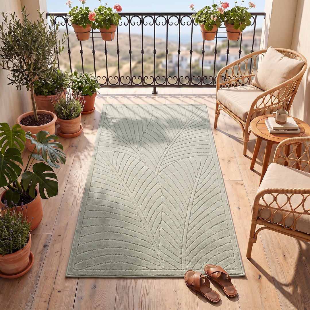 SIMPEX Kurzflor Teppich Wohnzimmer Schlafzimmer 3D Hoch-Tief-Effekt, Skandinavisch Boho Motiv, für Outdoor Bereich geeignet Terrassen oder im Balkon