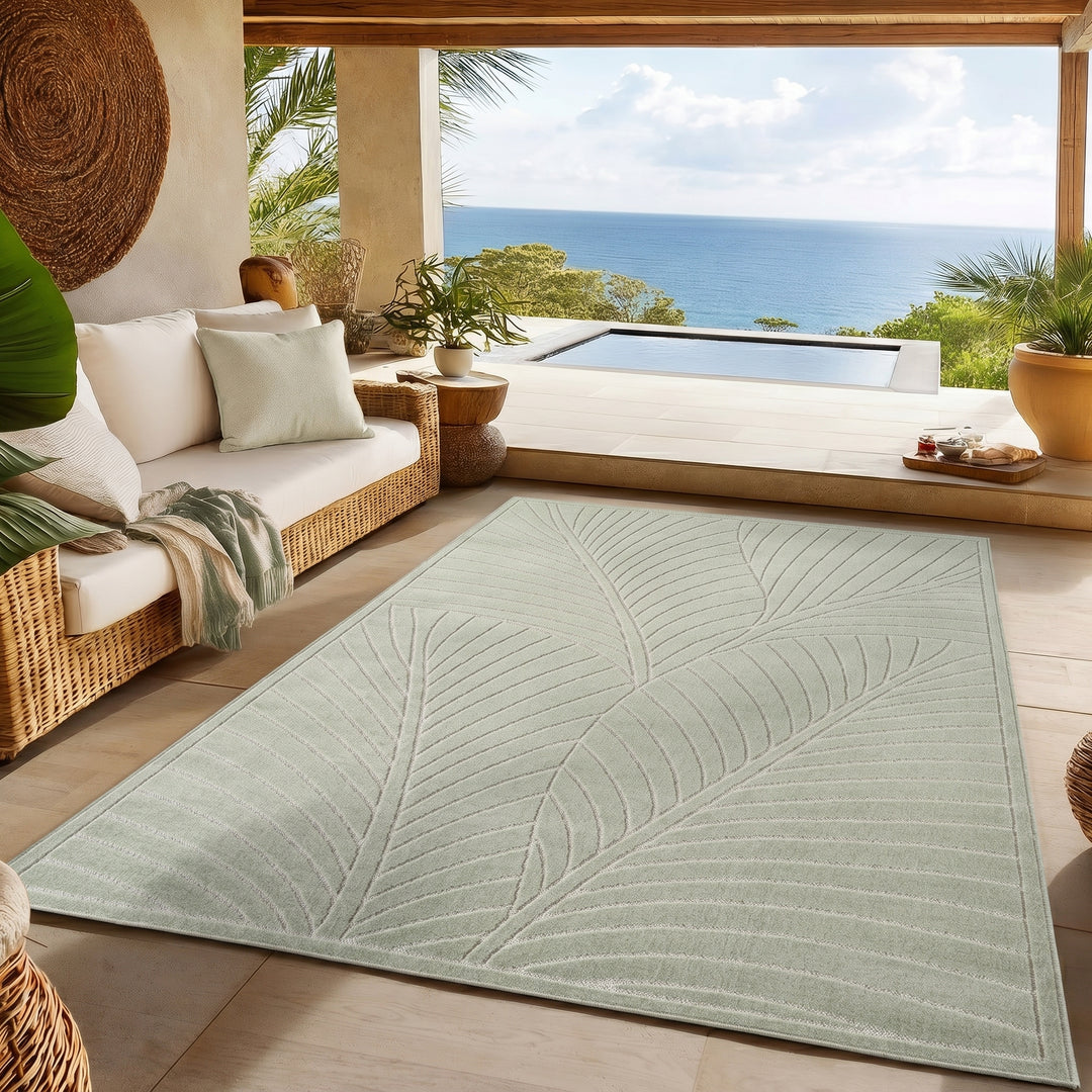 SIMPEX Kurzflor Teppich Wohnzimmer Schlafzimmer 3D Hoch-Tief-Effekt, Skandinavisch Boho Motiv, für Outdoor Bereich geeignet Terrassen oder im Balkon