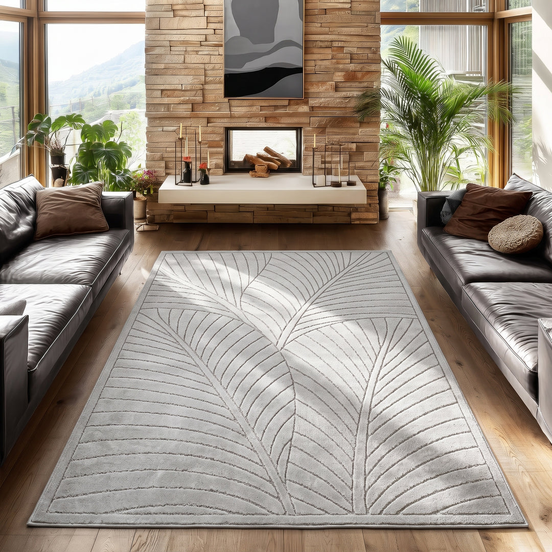 SIMPEX Kurzflor Teppich Wohnzimmer Schlafzimmer 3D Hoch-Tief-Effekt, Skandinavisch Boho Motiv, für Outdoor Bereich geeignet Terrassen oder im Balkon
