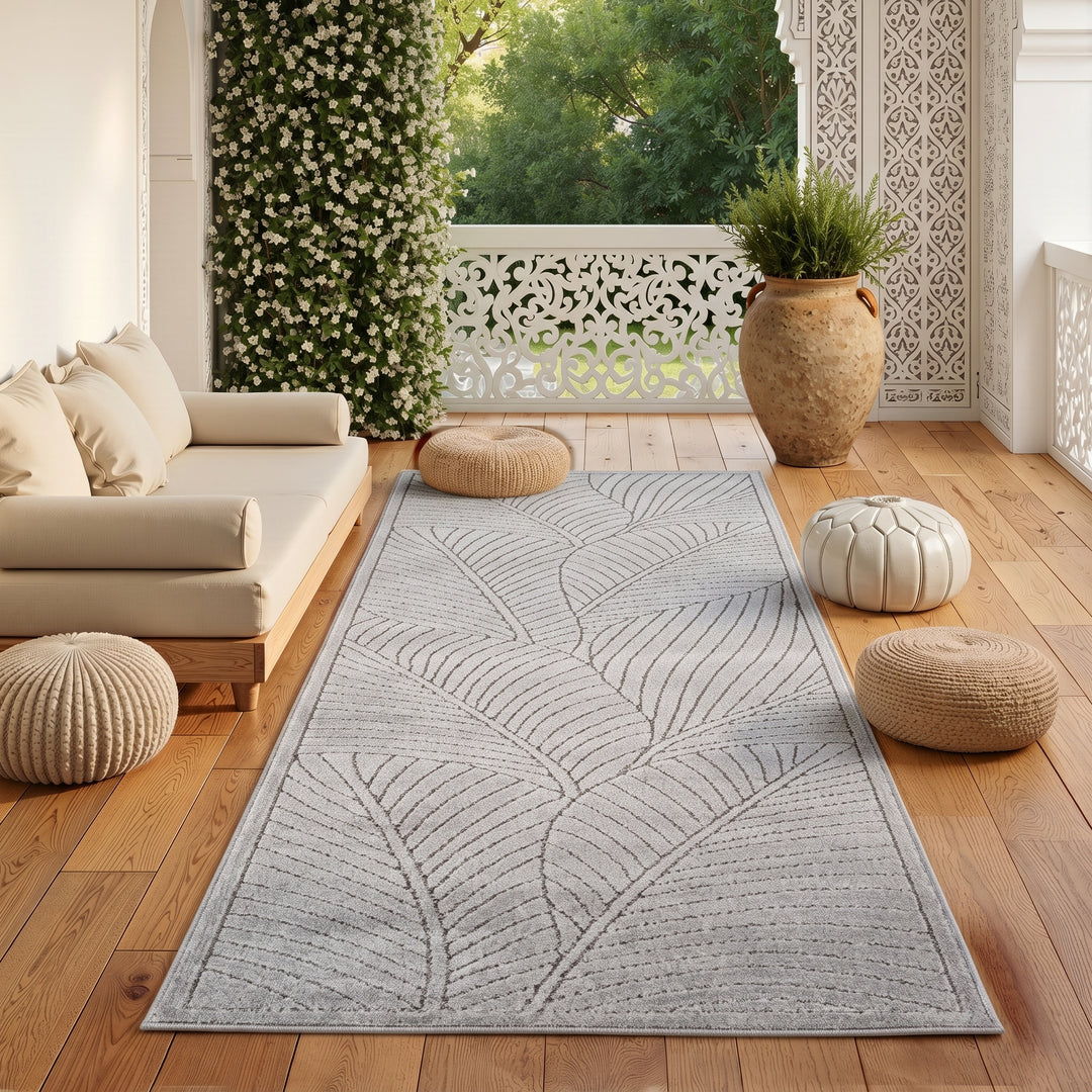 SIMPEX Kurzflor Teppich Wohnzimmer Schlafzimmer 3D Hoch-Tief-Effekt, Skandinavisch Boho Motiv, für Outdoor Bereich geeignet Terrassen oder im Balkon