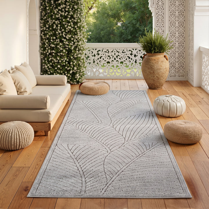SIMPEX Kurzflor Teppich Wohnzimmer Schlafzimmer 3D Hoch-Tief-Effekt, Skandinavisch Boho Motiv, für Outdoor Bereich geeignet Terrassen oder im Balkon