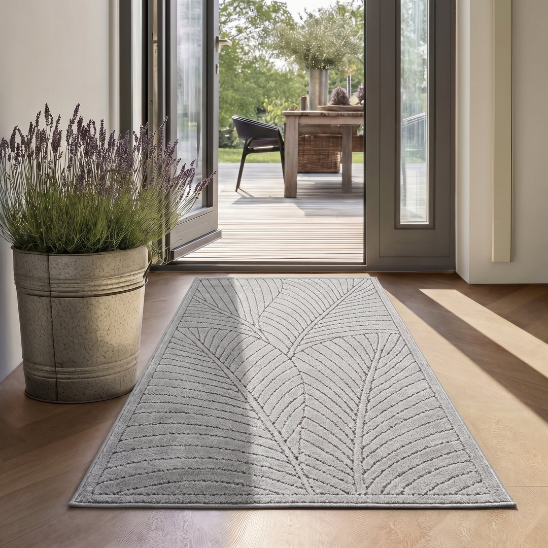 SIMPEX Kurzflor Teppich Wohnzimmer Schlafzimmer 3D Hoch-Tief-Effekt, Skandinavisch Boho Motiv, für Outdoor Bereich geeignet Terrassen oder im Balkon