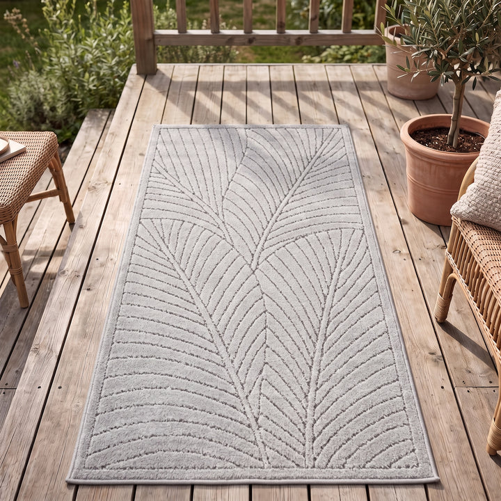 SIMPEX Kurzflor Teppich Wohnzimmer Schlafzimmer 3D Hoch-Tief-Effekt, Skandinavisch Boho Motiv, für Outdoor Bereich geeignet Terrassen oder im Balkon