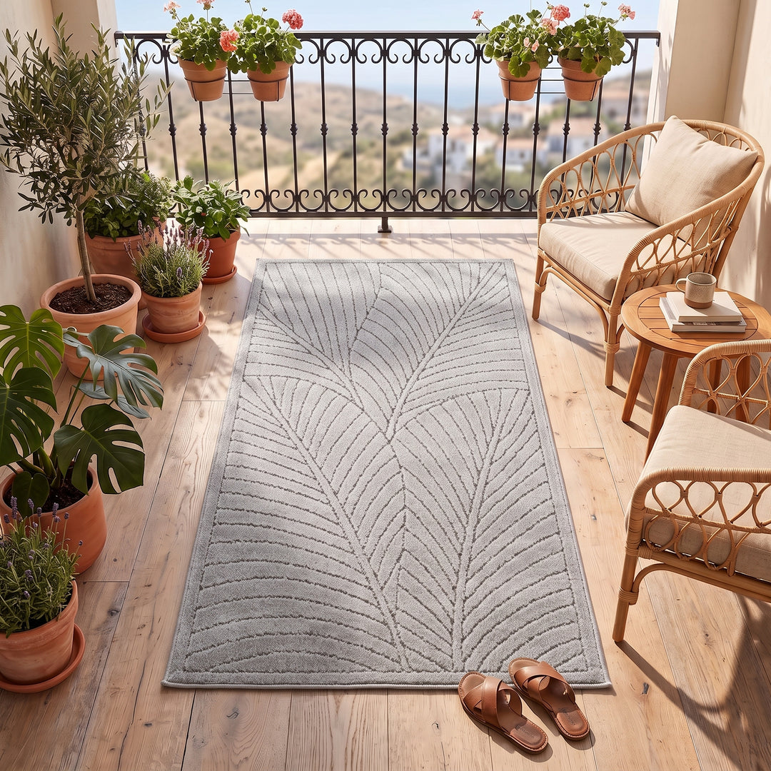 SIMPEX Kurzflor Teppich Wohnzimmer Schlafzimmer 3D Hoch-Tief-Effekt, Skandinavisch Boho Motiv, für Outdoor Bereich geeignet Terrassen oder im Balkon