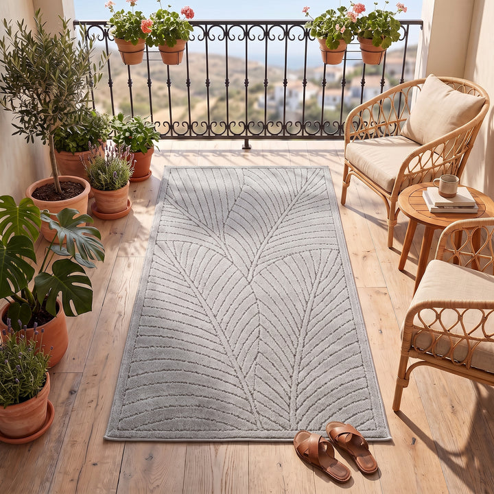 SIMPEX Kurzflor Teppich Wohnzimmer Schlafzimmer 3D Hoch-Tief-Effekt, Skandinavisch Boho Motiv, für Outdoor Bereich geeignet Terrassen oder im Balkon