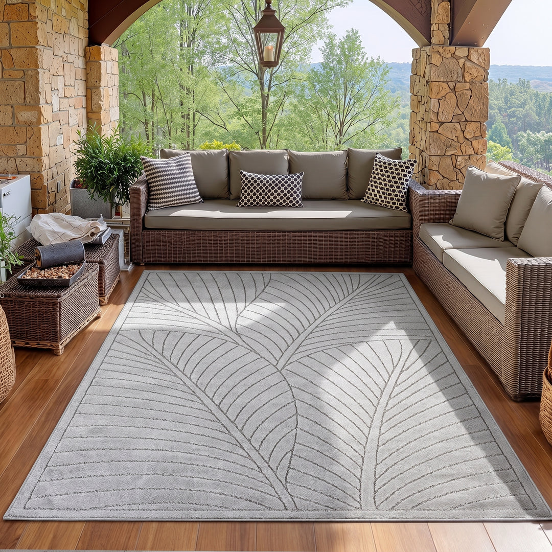 SIMPEX Kurzflor Teppich Wohnzimmer Schlafzimmer 3D Hoch-Tief-Effekt, Skandinavisch Boho Motiv, für Outdoor Bereich geeignet Terrassen oder im Balkon