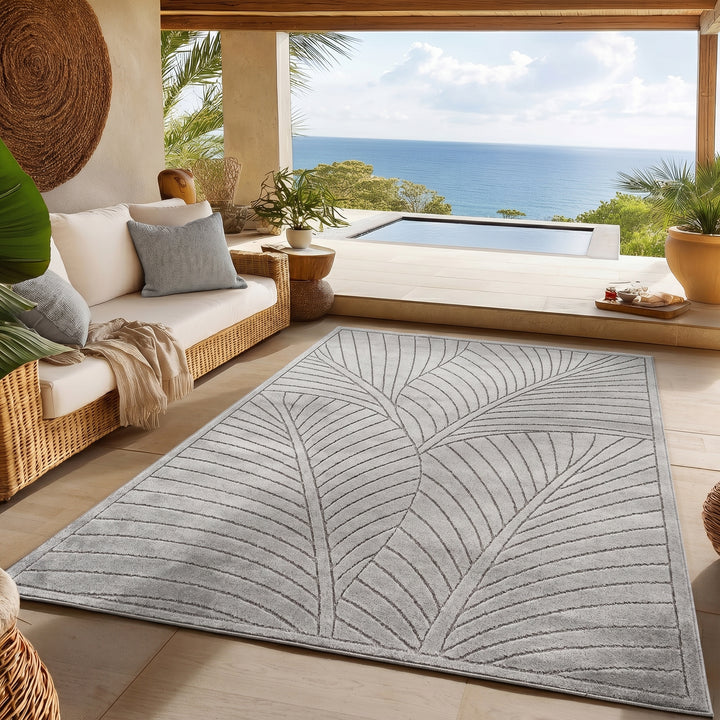 SIMPEX Kurzflor Teppich Wohnzimmer Schlafzimmer 3D Hoch-Tief-Effekt, Skandinavisch Boho Motiv, für Outdoor Bereich geeignet Terrassen oder im Balkon