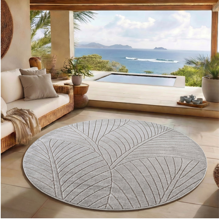 SIMPEX Kurzflor Teppich Wohnzimmer Schlafzimmer 3D Hoch-Tief-Effekt, Skandinavisch Boho Motiv, für Outdoor Bereich geeignet Terrassen oder im Balkon