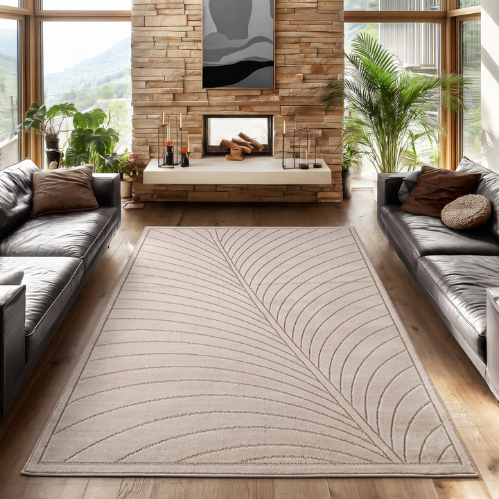 SIMPEX Kurzflor Teppich Wohnzimmer Schlafzimmer 3D Hoch-Tief-Effekt, Skandinavisch Boho Motiv, für Outdoor Bereich geeignet Terrassen oder im Balkon