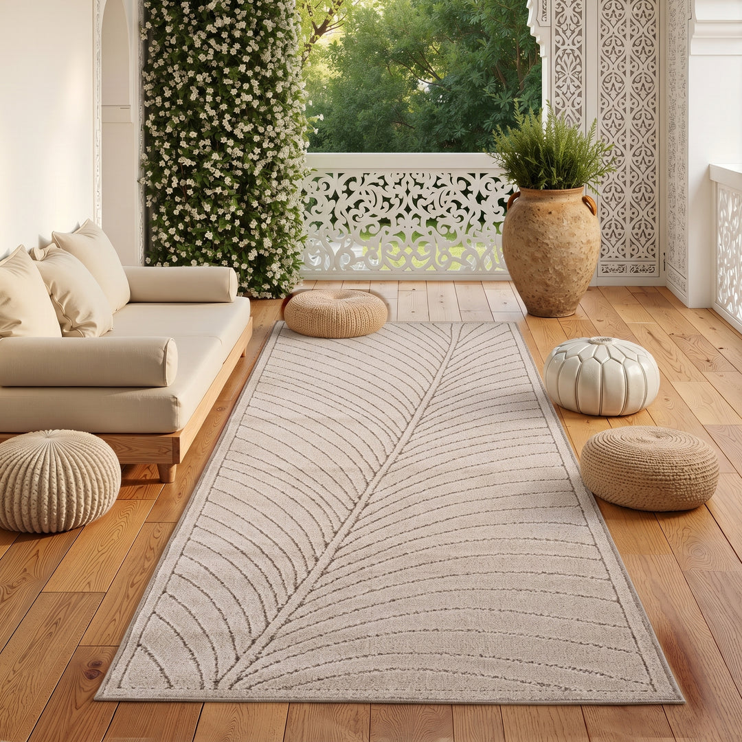 SIMPEX Kurzflor Teppich Wohnzimmer Schlafzimmer 3D Hoch-Tief-Effekt, Skandinavisch Boho Motiv, für Outdoor Bereich geeignet Terrassen oder im Balkon