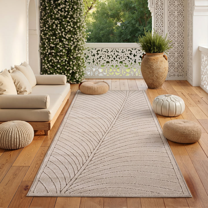SIMPEX Kurzflor Teppich Wohnzimmer Schlafzimmer 3D Hoch-Tief-Effekt, Skandinavisch Boho Motiv, für Outdoor Bereich geeignet Terrassen oder im Balkon