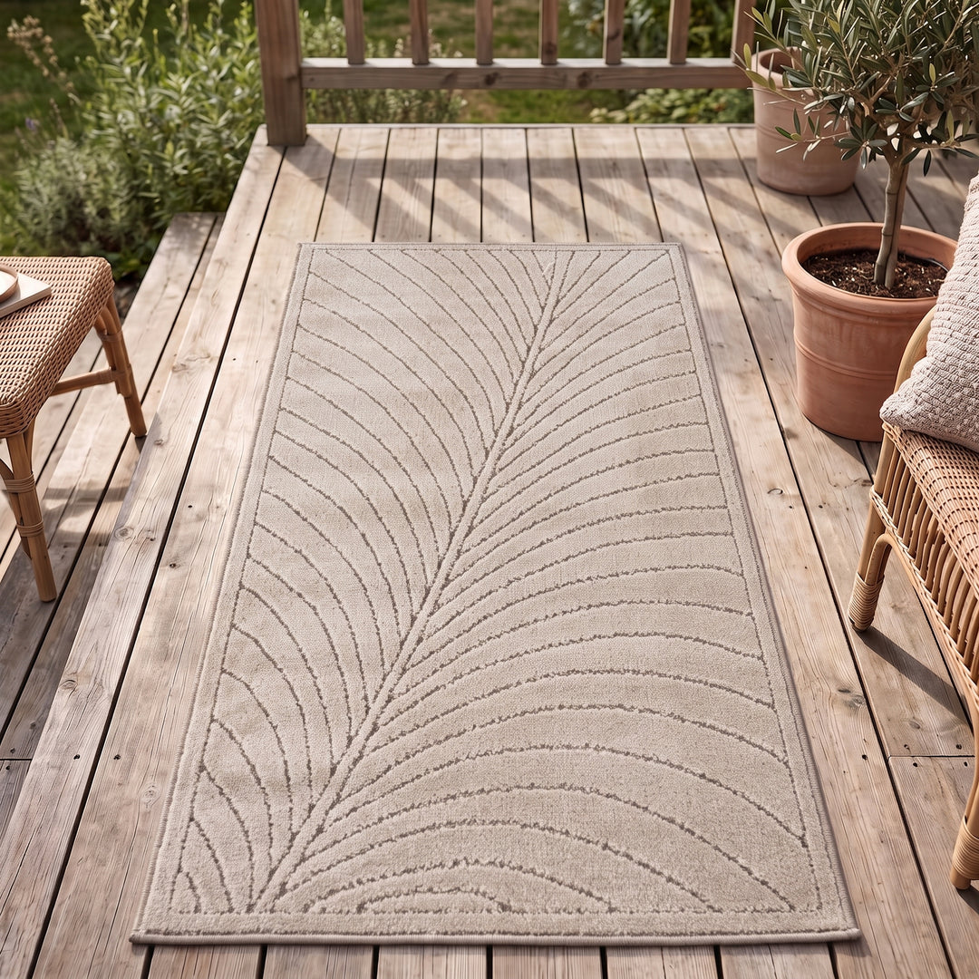 SIMPEX Kurzflor Teppich Wohnzimmer Schlafzimmer 3D Hoch-Tief-Effekt, Skandinavisch Boho Motiv, für Outdoor Bereich geeignet Terrassen oder im Balkon