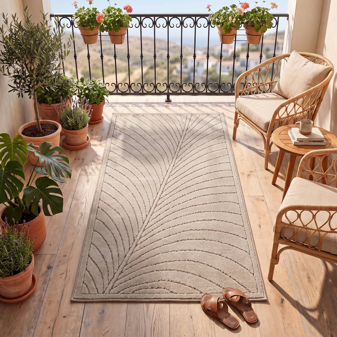 SIMPEX Kurzflor Teppich Wohnzimmer Schlafzimmer 3D Hoch-Tief-Effekt, Skandinavisch Boho Motiv, für Outdoor Bereich geeignet Terrassen oder im Balkon