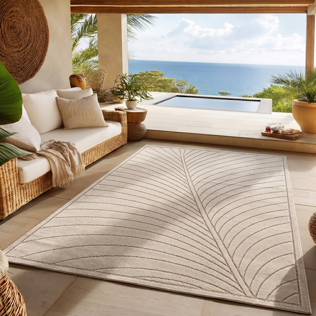 SIMPEX Kurzflor Teppich Wohnzimmer Schlafzimmer 3D Hoch-Tief-Effekt, Skandinavisch Boho Motiv, für Outdoor Bereich geeignet Terrassen oder im Balkon