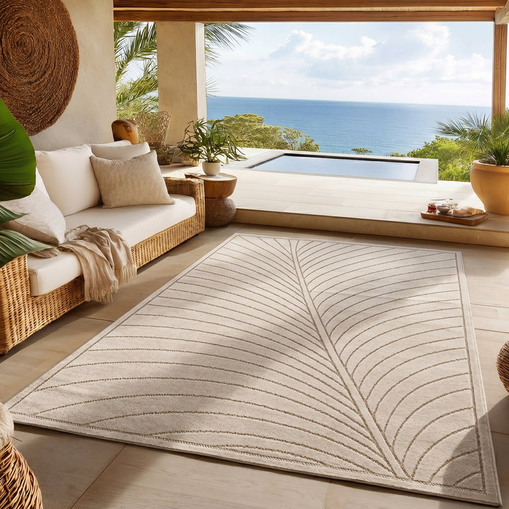 SIMPEX Kurzflor Teppich Wohnzimmer Schlafzimmer 3D Hoch-Tief-Effekt, Skandinavisch Boho Motiv, für Outdoor Bereich geeignet Terrassen oder im Balkon