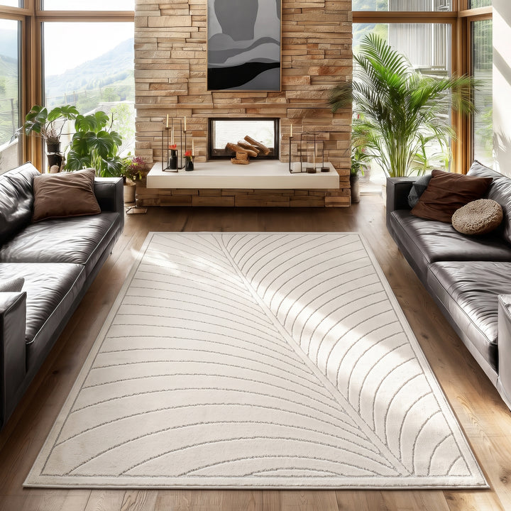 SIMPEX Kurzflor Teppich Wohnzimmer Schlafzimmer 3D Hoch-Tief-Effekt, Skandinavisch Boho Motiv, für Outdoor Bereich geeignet Terrassen oder im Balkon
