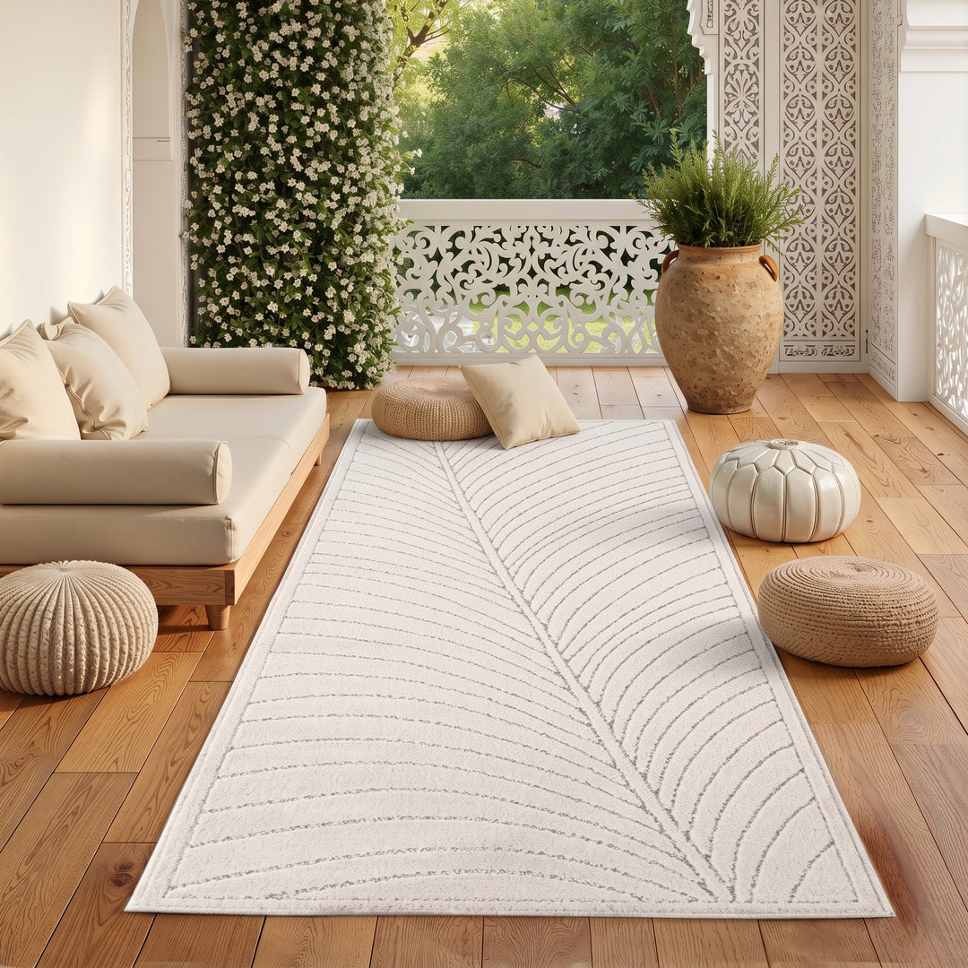 SIMPEX Kurzflor Teppich Wohnzimmer Schlafzimmer 3D Hoch-Tief-Effekt, Skandinavisch Boho Motiv, für Outdoor Bereich geeignet Terrassen oder im Balkon