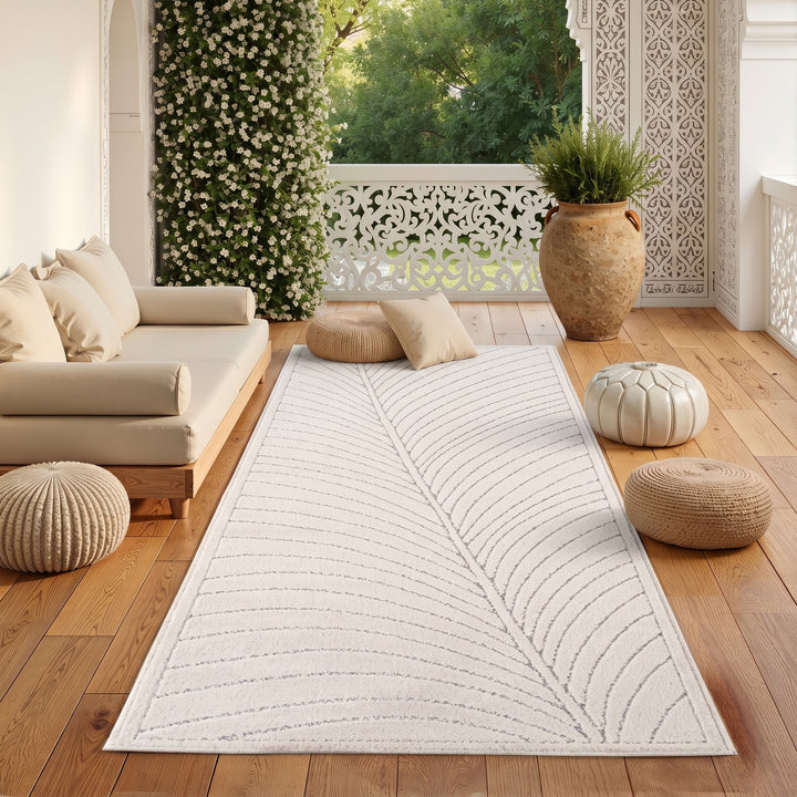 SIMPEX Kurzflor Teppich Wohnzimmer Schlafzimmer 3D Hoch-Tief-Effekt, Skandinavisch Boho Motiv, für Outdoor Bereich geeignet Terrassen oder im Balkon