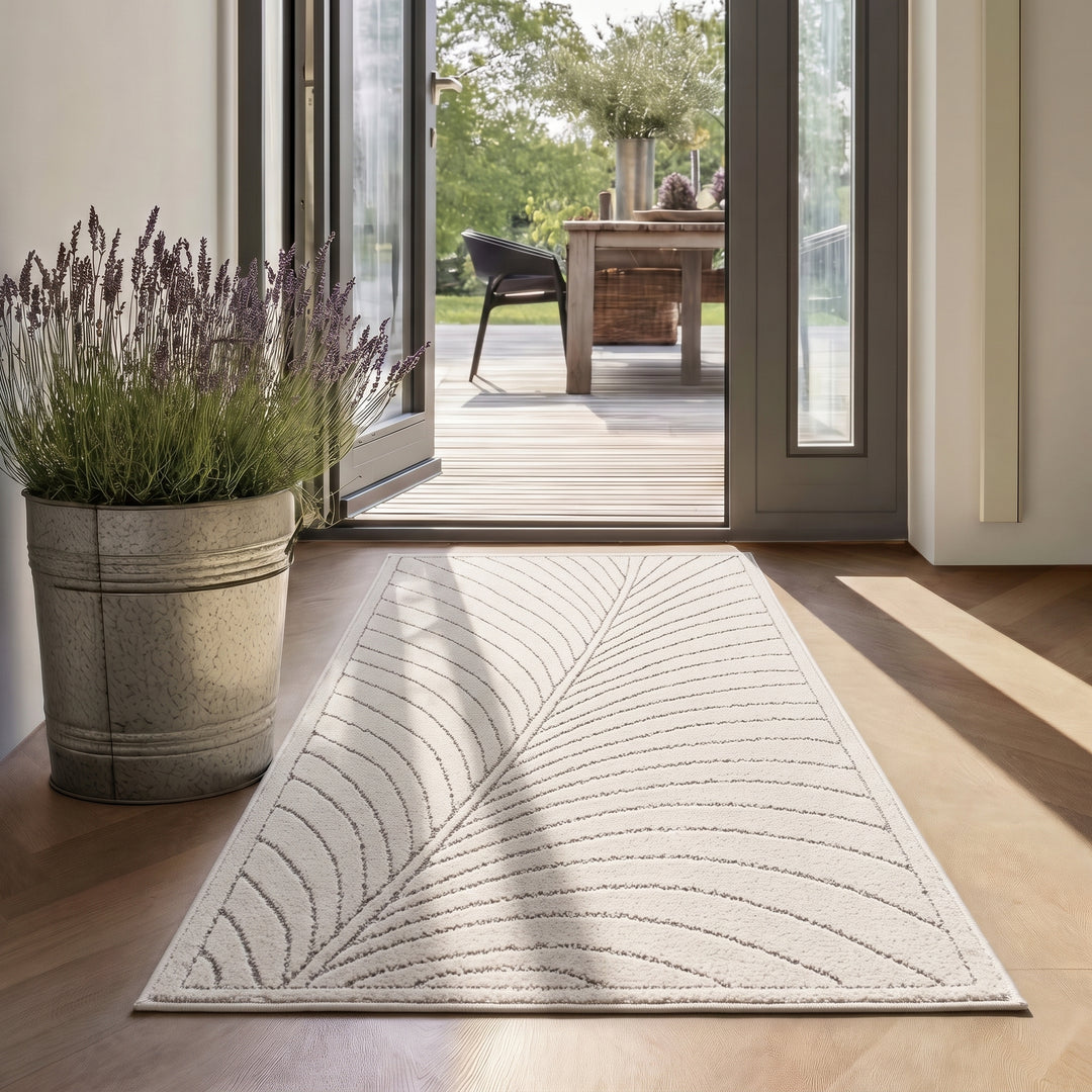 SIMPEX Kurzflor Teppich Wohnzimmer Schlafzimmer 3D Hoch-Tief-Effekt, Skandinavisch Boho Motiv, für Outdoor Bereich geeignet Terrassen oder im Balkon
