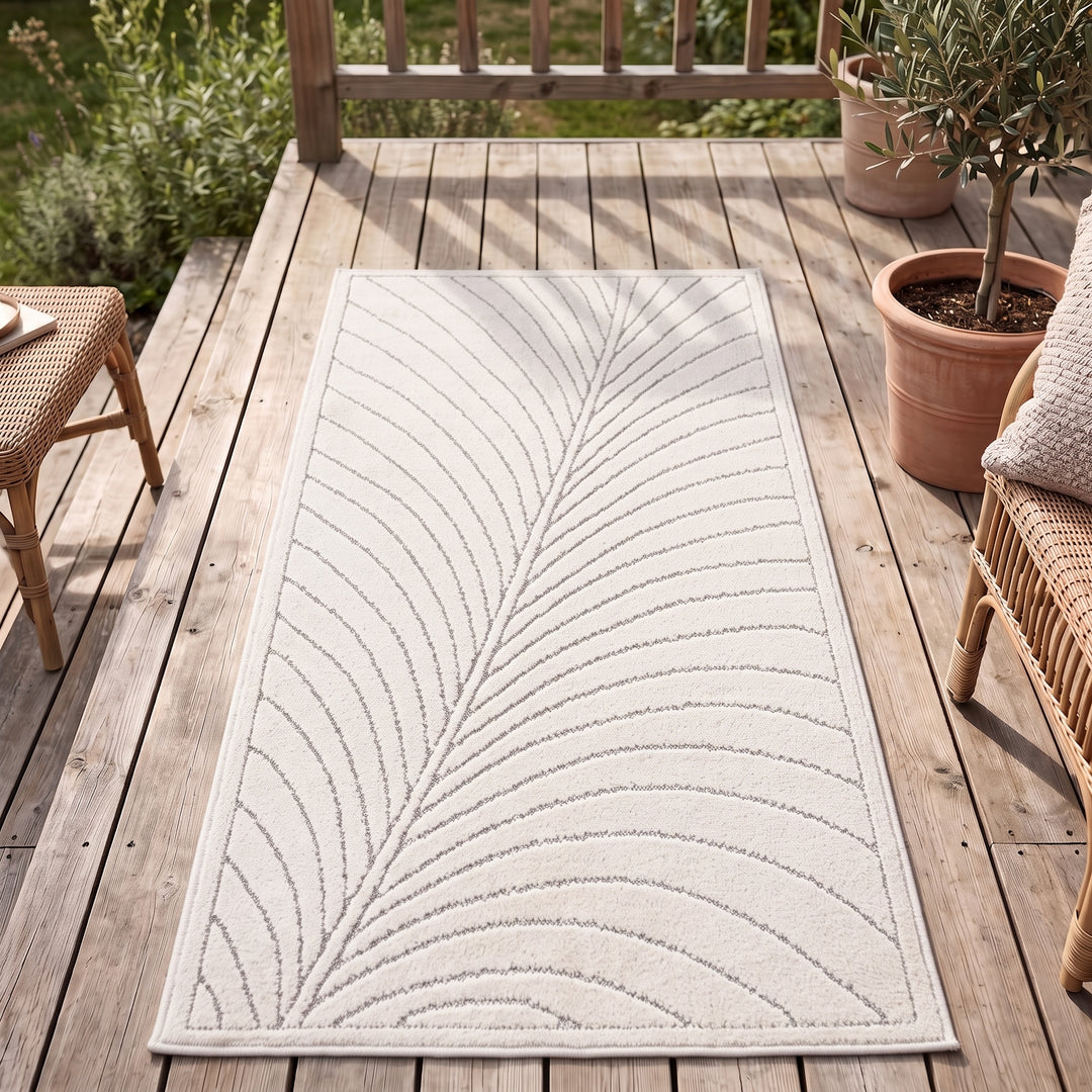 SIMPEX Kurzflor Teppich Wohnzimmer Schlafzimmer 3D Hoch-Tief-Effekt, Skandinavisch Boho Motiv, für Outdoor Bereich geeignet Terrassen oder im Balkon