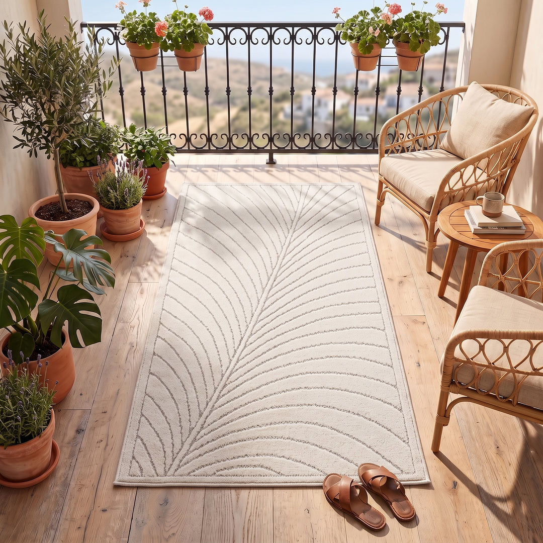 SIMPEX Kurzflor Teppich Wohnzimmer Schlafzimmer 3D Hoch-Tief-Effekt, Skandinavisch Boho Motiv, für Outdoor Bereich geeignet Terrassen oder im Balkon