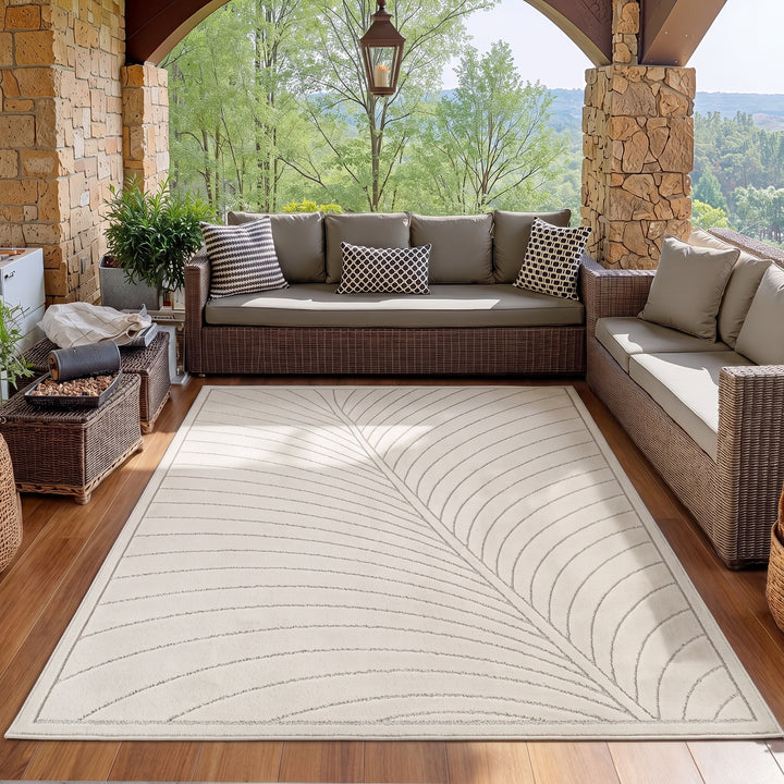 SIMPEX Kurzflor Teppich Wohnzimmer Schlafzimmer 3D Hoch-Tief-Effekt, Skandinavisch Boho Motiv, für Outdoor Bereich geeignet Terrassen oder im Balkon