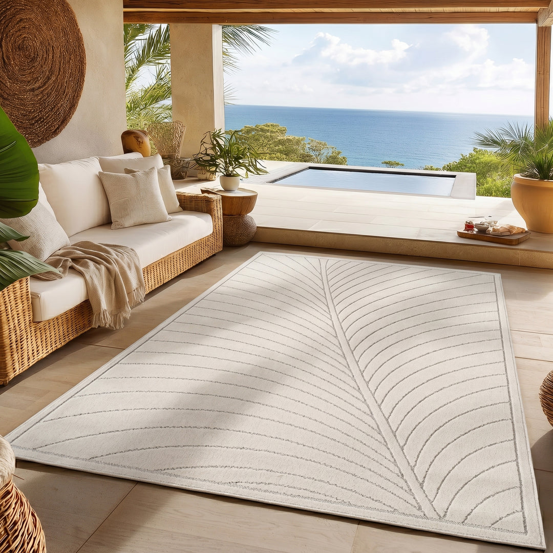 SIMPEX Kurzflor Teppich Wohnzimmer Schlafzimmer 3D Hoch-Tief-Effekt, Skandinavisch Boho Motiv, für Outdoor Bereich geeignet Terrassen oder im Balkon