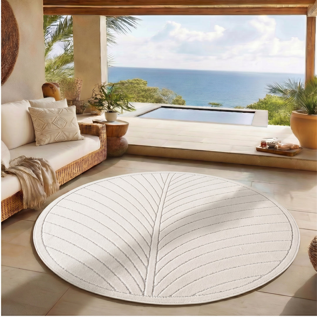 SIMPEX Kurzflor Teppich Wohnzimmer Schlafzimmer 3D Hoch-Tief-Effekt, Skandinavisch Boho Motiv, für Outdoor Bereich geeignet Terrassen oder im Balkon