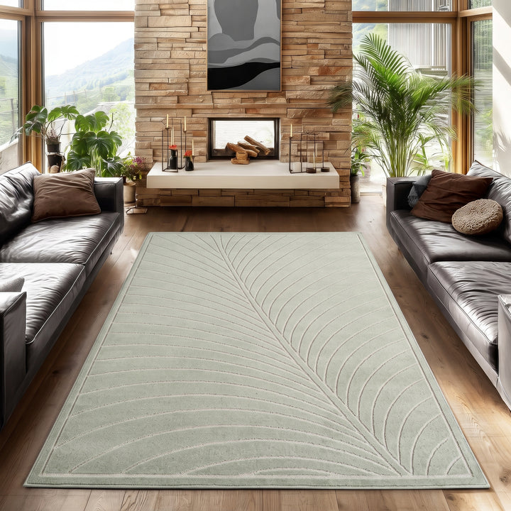 SIMPEX Kurzflor Teppich Wohnzimmer Schlafzimmer 3D Hoch-Tief-Effekt, Skandinavisch Boho Motiv, für Outdoor Bereich geeignet Terrassen oder im Balkon