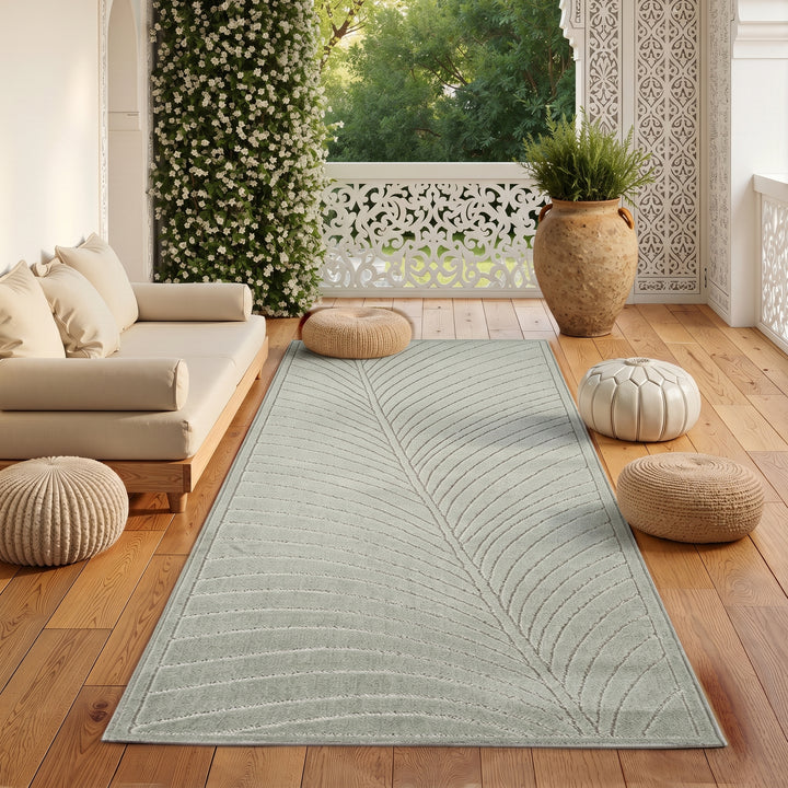 SIMPEX Kurzflor Teppich Wohnzimmer Schlafzimmer 3D Hoch-Tief-Effekt, Skandinavisch Boho Motiv, für Outdoor Bereich geeignet Terrassen oder im Balkon