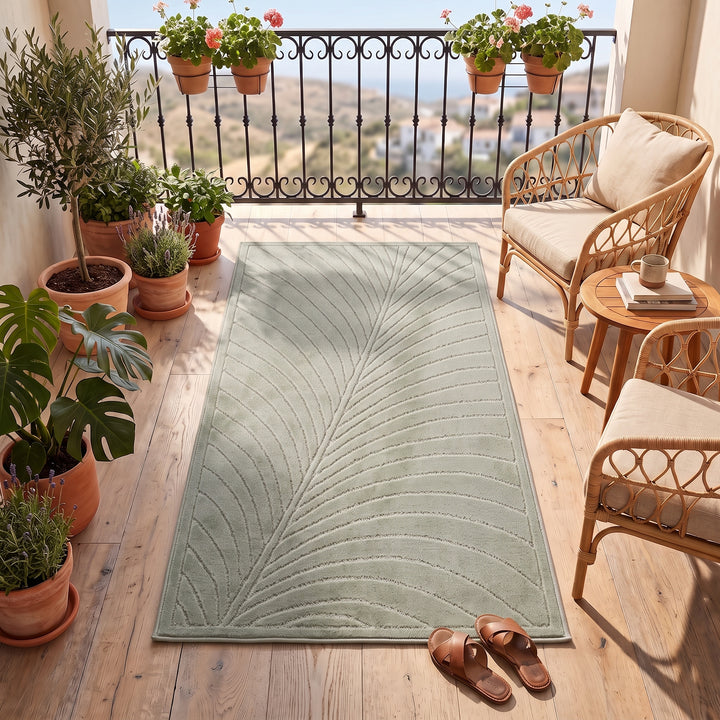 SIMPEX Kurzflor Teppich Wohnzimmer Schlafzimmer 3D Hoch-Tief-Effekt, Skandinavisch Boho Motiv, für Outdoor Bereich geeignet Terrassen oder im Balkon