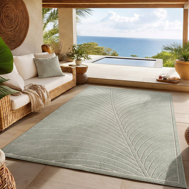 SIMPEX Kurzflor Teppich Wohnzimmer Schlafzimmer 3D Hoch-Tief-Effekt, Skandinavisch Boho Motiv, für Outdoor Bereich geeignet Terrassen oder im Balkon