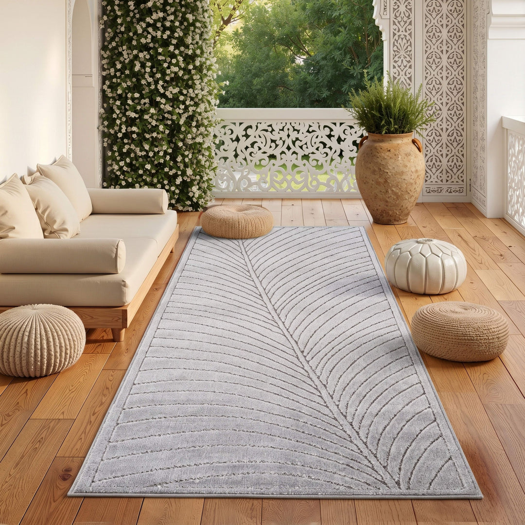 SIMPEX Kurzflor Teppich Wohnzimmer Schlafzimmer 3D Hoch-Tief-Effekt, Skandinavisch Boho Motiv, für Outdoor Bereich geeignet Terrassen oder im Balkon