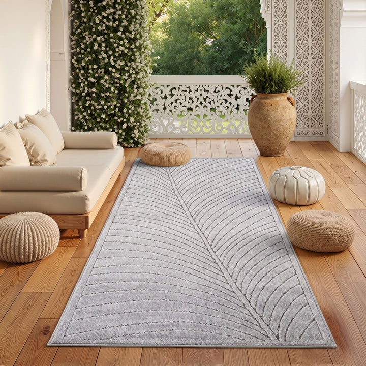 SIMPEX Kurzflor Teppich Wohnzimmer Schlafzimmer 3D Hoch-Tief-Effekt, Skandinavisch Boho Motiv, für Outdoor Bereich geeignet Terrassen oder im Balkon