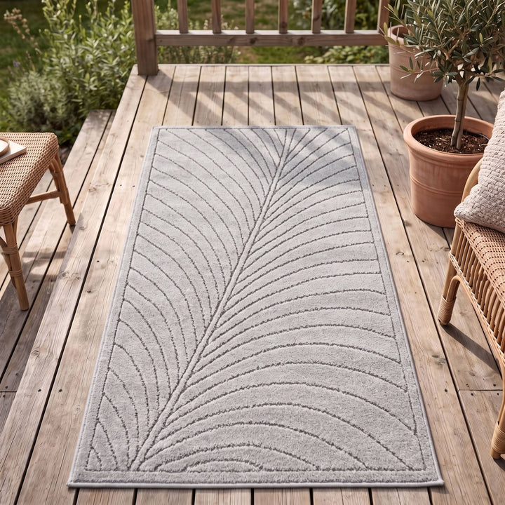 SIMPEX Kurzflor Teppich Wohnzimmer Schlafzimmer 3D Hoch-Tief-Effekt, Skandinavisch Boho Motiv, für Outdoor Bereich geeignet Terrassen oder im Balkon