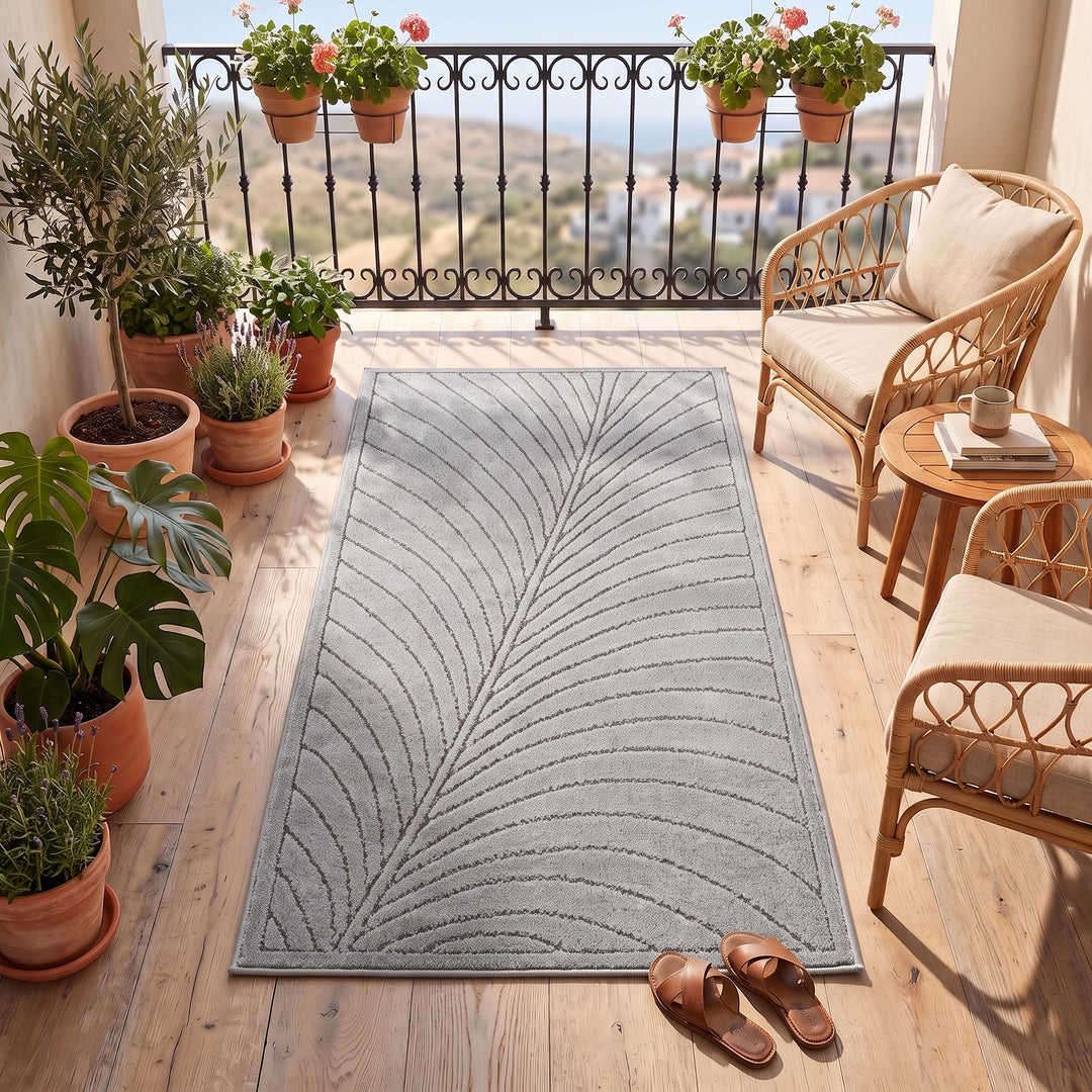 SIMPEX Kurzflor Teppich Wohnzimmer Schlafzimmer 3D Hoch-Tief-Effekt, Skandinavisch Boho Motiv, für Outdoor Bereich geeignet Terrassen oder im Balkon
