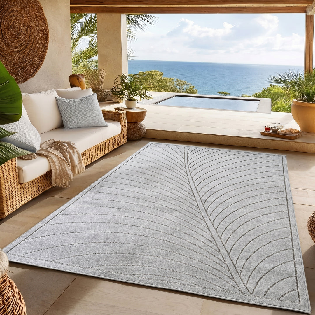 SIMPEX Kurzflor Teppich Wohnzimmer Schlafzimmer 3D Hoch-Tief-Effekt, Skandinavisch Boho Motiv, für Outdoor Bereich geeignet Terrassen oder im Balkon