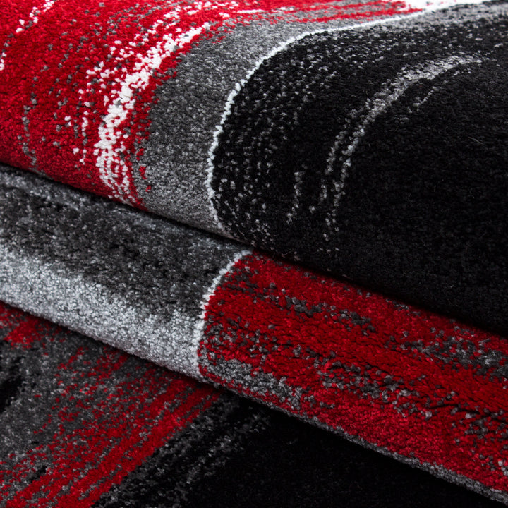 Bettumrandung Teppich Kariert Muster Abstrakt Patchwork Optik 3 teilig Läufer Set Schlafzimmer Flur Grau Schwarz Rot Weiß