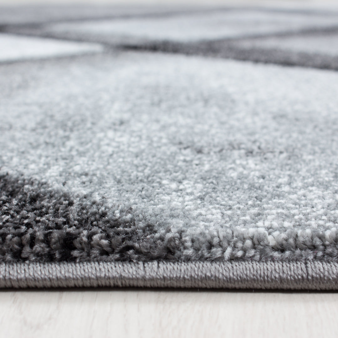 Bettumrandung Läufer Teppich Modern Designer Läuferset Kariert Linien Muster 3 Teilig Schwarz Grau Weiß