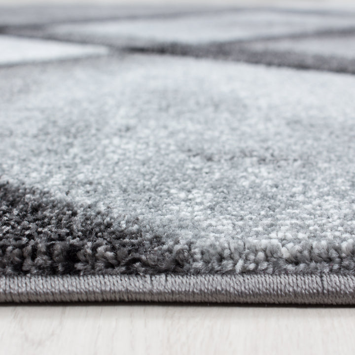 Bettumrandung Läufer Teppich Modern Designer Läuferset Kariert Linien Muster 3 Teilig Schwarz Grau Weiß