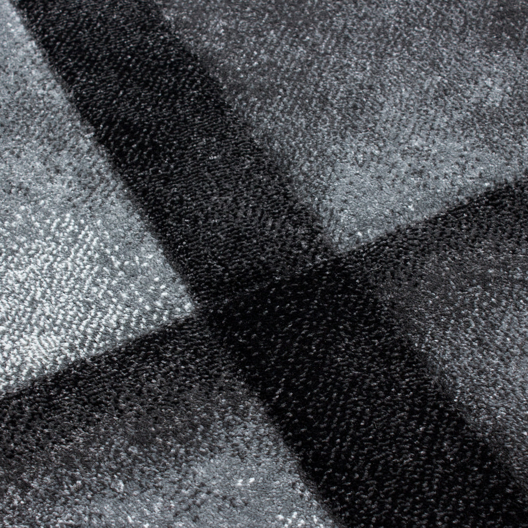 Bettumrandung Läufer Teppich Modern Designer Läuferset Kariert Linien Muster 3 Teilig Schwarz Grau Weiß