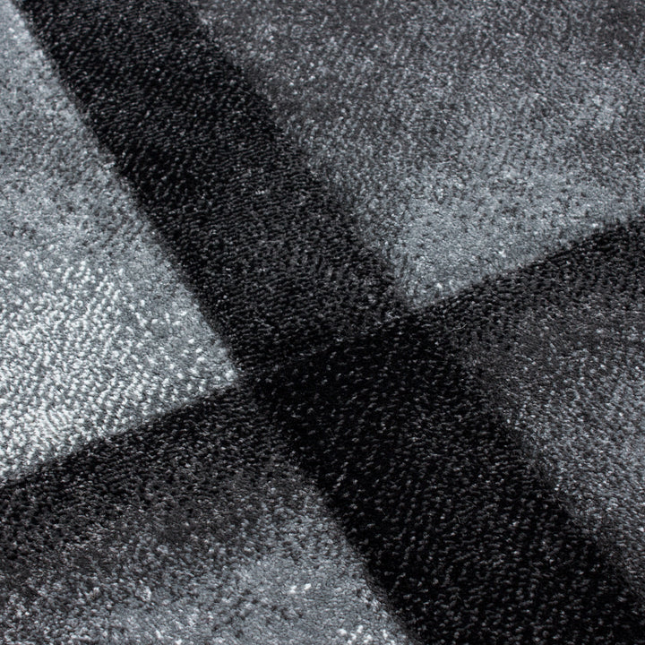 Bettumrandung Läufer Teppich Modern Designer Läuferset Kariert Linien Muster 3 Teilig Schwarz Grau Weiß